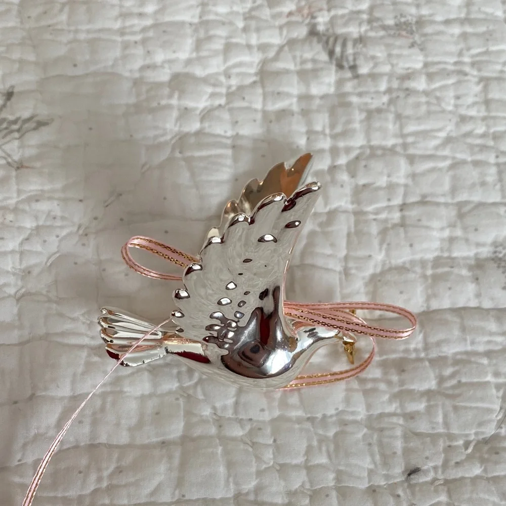 Elegant Silver and Gold Bird Ornament Figurine